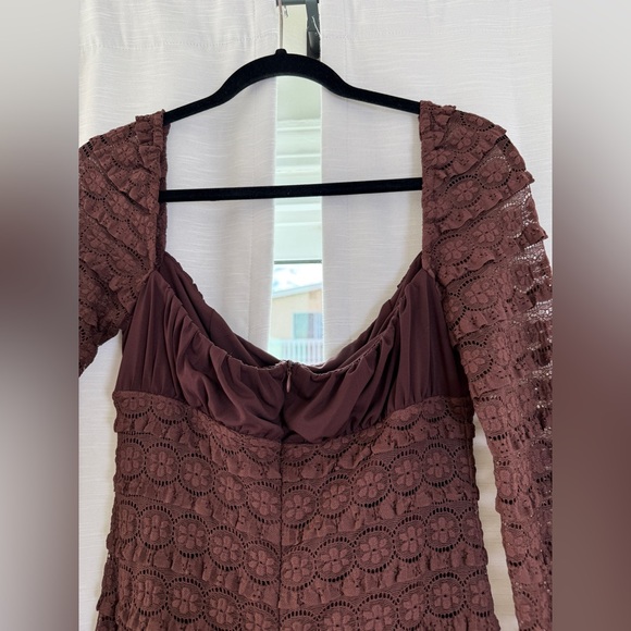 Fashion Nova Brown Lace Ruffle Long Sleeve Mini Dress Cocktail Look NWT Size M - Picture 8 of 11